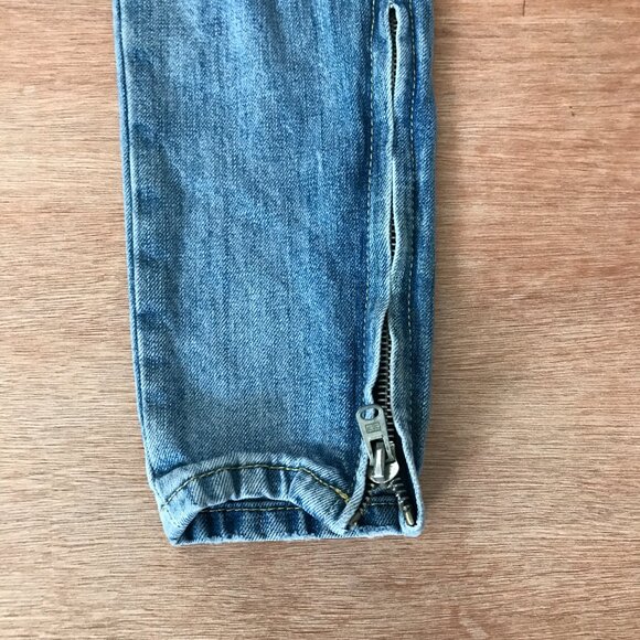 MNML Jeans Men 28x30 Blue Low Rise Distressed Button Fly Ankle Zip Medium Wash - Picture 7 of 13